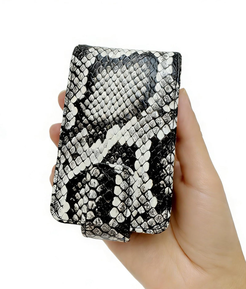 AgentMoon Luxury Handheld Lipstick Pouch with Mirror,Genuine Leather Lip Balm Case with Clamshell Magnetic Hidden Clasp,Exquisite Travel Makeup Lipstick Case. (Snake Skin Pattern) 10 - Snake Skin Pattern