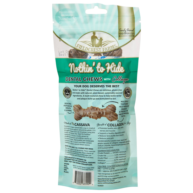 Fieldcrest Farms Nothin’ to Hide Dental Chews with Collagen – 3" Beef‑Flavor Bones, 12‑Pack 1 Count (Pack of 12) Dental Bone