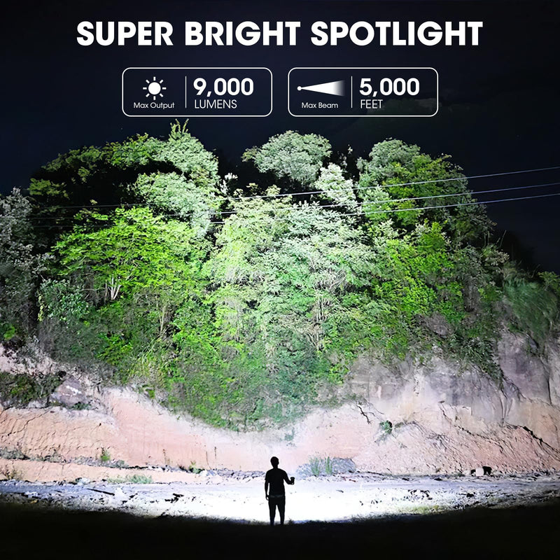 Rechargeable Spotlight, 99,000 Lumens Super Bright Handheld Led Flashlight, Outdoor Spot Light with Cob Light and Solar Panelsfor Boating Camping