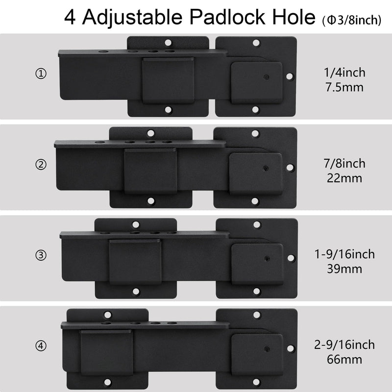 9" Flip Gate Latch Lock with 4 Padlock Holes, 4mm Extra Heavy Duty Carbon Steel Adjustable Door Latch for Sliding/Swing Gates, Outdoor Wooden Fence, Barn, Shed, Garage, Yard, Double Gate