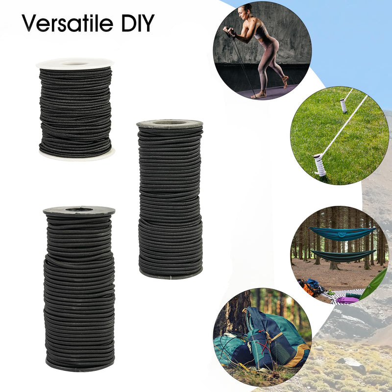 1/8 Inch Black Bungee Cord Roll, 100 Feet Heavy Duty Elastic Shock Cord Nylon Stretch String Kayak Bungee Rope for Luggage, Camping, Kayak, Tent Pole, Tie Downs (Black, 1/8 inch x 100 ft)
