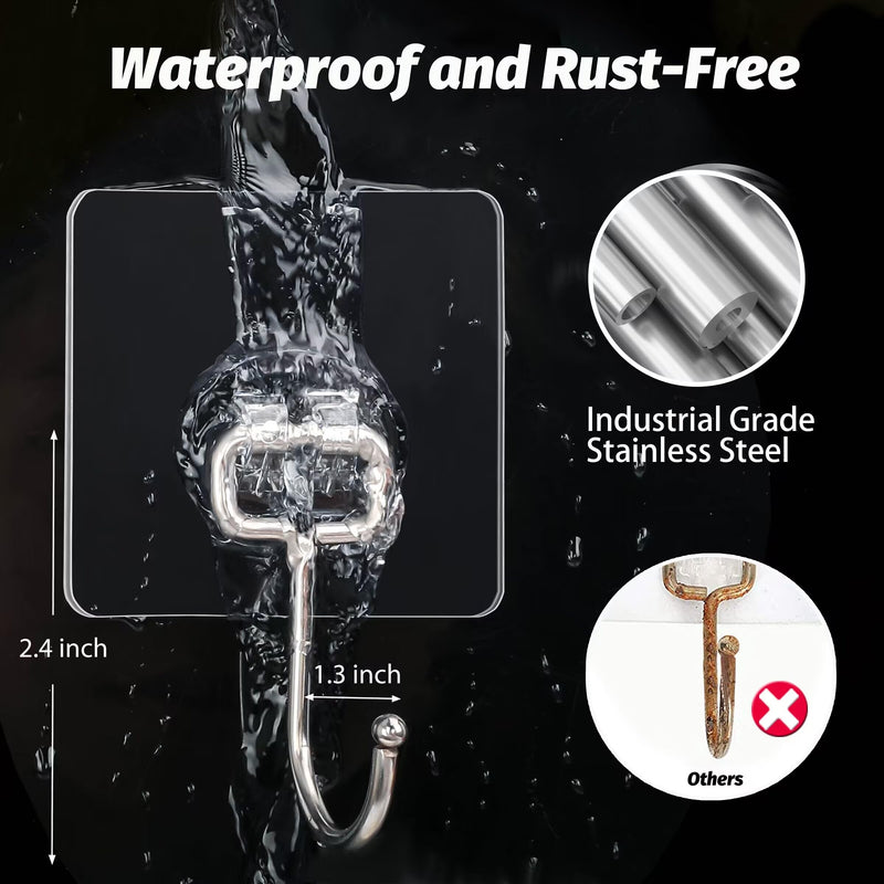 DKHDBD Large Adhesive Hooks, 16-Pack Hold 44lb(Max) Heavy Duty Sticky Hooks, Waterproof Transparent Hooks for Hanging, Self-Adhesive Traceless Clear Wall Hooks to Use for Keys Robe & Towel