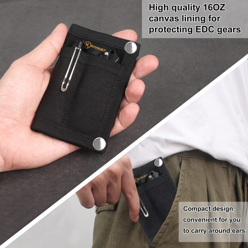 Kosibate EDC Pouch, EDC Organizer, Mini Tool Pouch for Knife/Flashlight/Tactical Pen/Card-Men's Slim Pocket Organizer for Daily Carry (Black) black Small