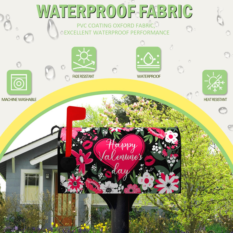 Happy Valentines Day Mailbox Covers Magnetic Standard Size Valentine Mailbox Post Cover Red Heart Truck Floral Flower Valentine's Day Mailbox Decor Waterproof Mailbox Wraps 21 * 18 Inch 21x18inch Happy Valentine's Day Mailbox Cover
