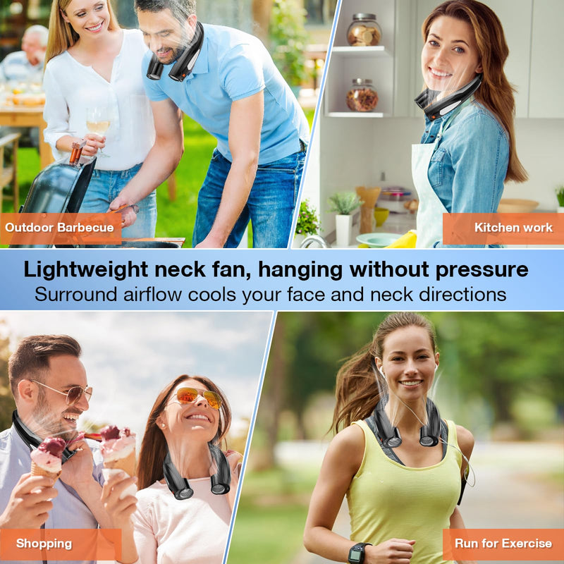 AI Neck Fan, 6 Speeds Adjustable Portable Personal Fan Rechargeable, Faster Cooling Wearable Fan, Ultra Quiet for Home, Office, Travel, Outdoor Black