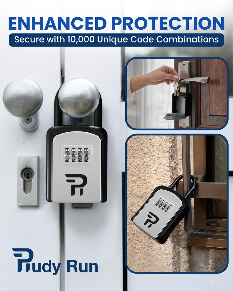 Rudy Run Key Lock Box for Outside – Small Outdoor Lockbox for Keys with Code, 4-Digit Combination Hidden Safe to Hide a Key Outside, Portable Safe Key Storage for Home, Airbnb, Realtor and Rental Gray Small Portable 1