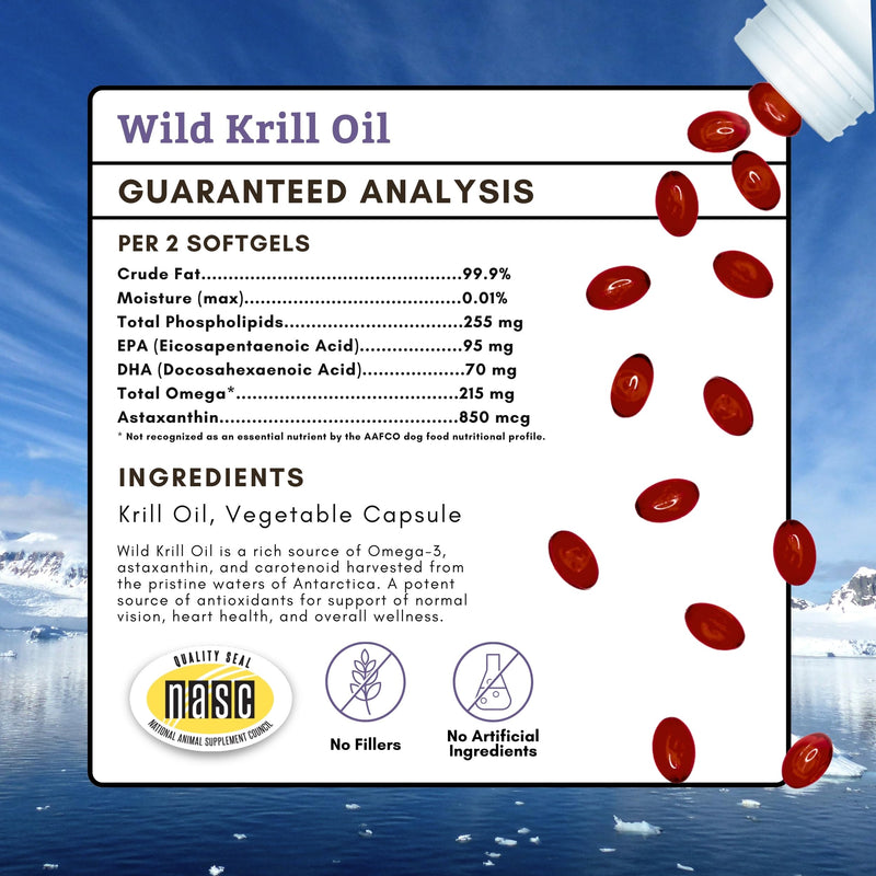 Wholistic Pet Organics Krill Oil for Dogs - Dog Itching Skin Relief & Joint Health - Omega 3 Supplement for Skin & Coat Support, Allergy Relief, Senior Dog Supplements, and Healthy Coat for Dogs - PawsPlanet Australia