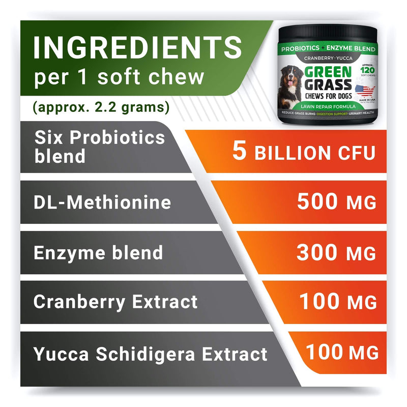 StrellaLab Grass Restore Treats for Dogs - Dog Pee Lawn Repair Chew Probiotics + Digestive Enzymes, Cranberry - Dog Urine Neutralizer for Grass Burn Spots - Health & Wellness Supplements for Dog