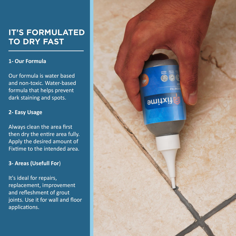 Silicone Tile Repair Kit – Premixed Fast-Drying Gray Caulk, Filler, and Sealer for Cracked Bathroom, Kitchen, and Floor Tiles (225g / 8 oz) GREY