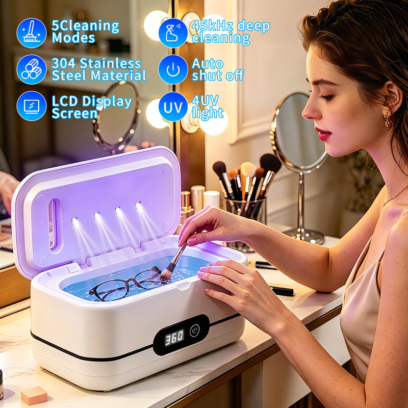 Ultrasonic Jewelry Cleaner, 45Khz Jewelry Cleaner Ultrasonic Machine for Jewelry, Eyeglasses, Rings, Watch Strap, Dentures, 304 Stainless Steel Tank, Digital Timer