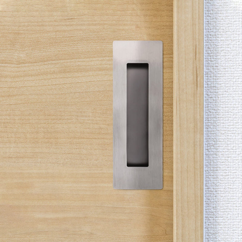 4 Pack Recessed Door Pull Handles with 8 Screws, 6 Inch Rectangular Flat Sliding Door Pulls, Closet Door Finger Pull Handles,Satin Brushed Stainless Steel Pocket Door Handles 6 inch (4 Pack) Silver