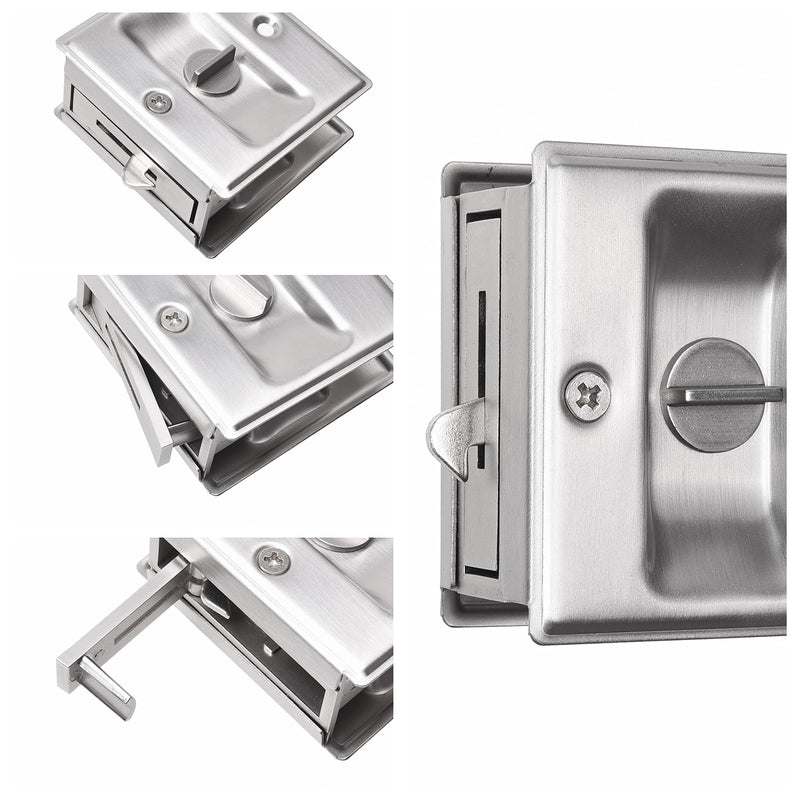 Eco-Fused Pocket Sliding Door Lock - Brushed Nickel Privacy Door Pull with Lock - Reversible - Compatible with Most Doors - Easy Grip - Doors with Thickness 1-3/8” (3.49 cm) 2x Brushed Nickle - Sliding Door Lock