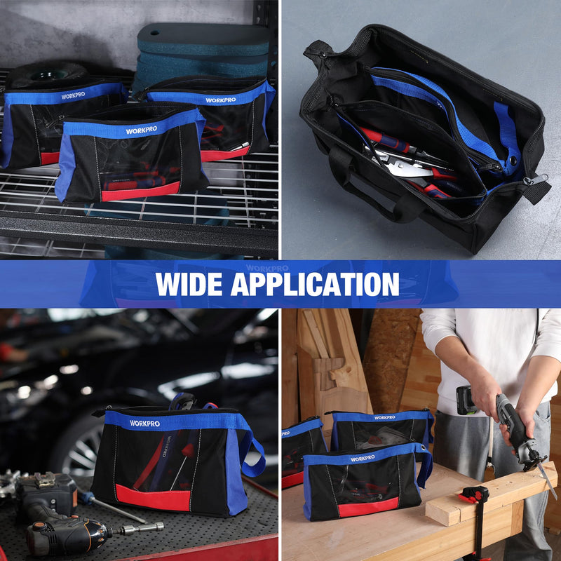 WORKPRO 12" Tool Pouches with Zipper, Heavy-Duty Small Tool Bag, Utility small tool pouch for Tool Organizers and Storage, Mini Tool Bag, 3 Pack - NewNest Australia