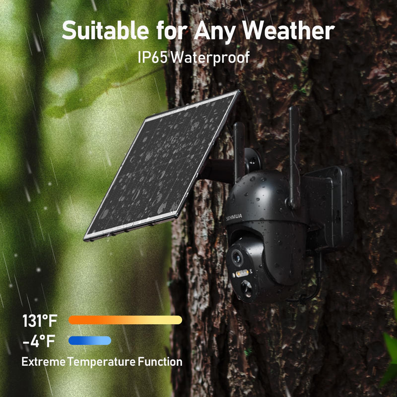 SEHMUA 4G LTE Cellular Solar Security Camera Wireless Outdoor, No WiFi Solar Powered Camera, 360° Live View, 2K Color Night Vision, PIR Motion Sensor, 2 Way Talk, Built in SIM Card Black