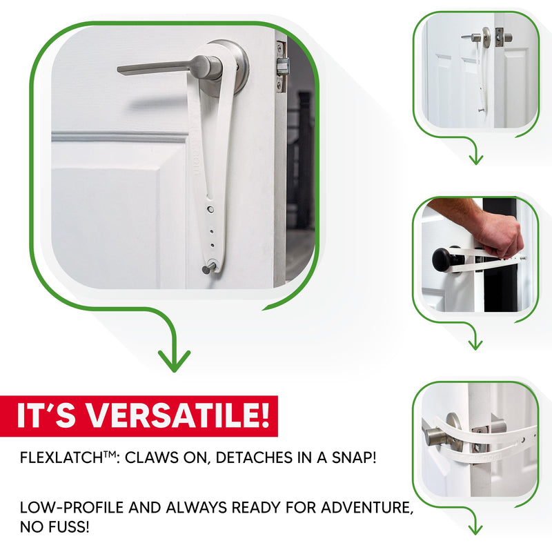 FlexLatch Cat Door Holder Latch - Bright White Cat Door Alternative Installs Fast Flex Latch Strap Let's Cats in and Keeps Dogs Out of Litter & Food. Safe Baby Proof One Piece No Measuring Extra Easy Standard