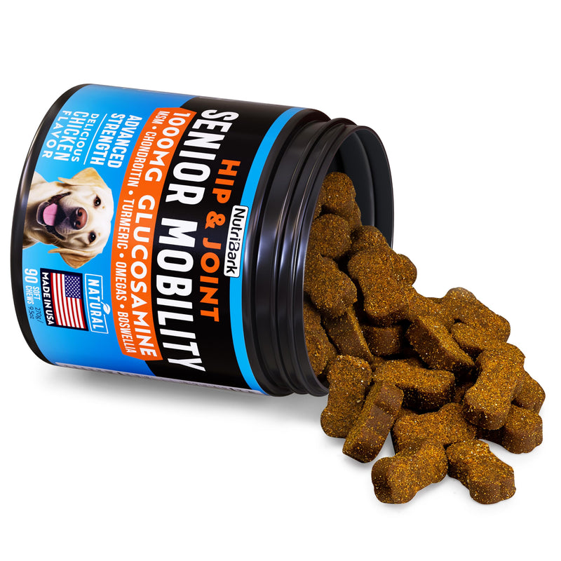 Senior Dog Joint Supplement -1000mg Glucosamine for Dogs -Advanced Hip & Joint Support Chews w/Glucosamine, Chondroitin, MSM, Turmeric & Omega 3 for Pain & Inflammation Relief, Improved Mobility - PawsPlanet Australia