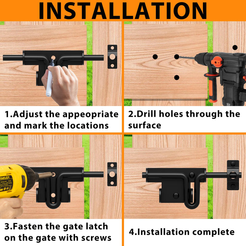 6.4 Inch Heavy Duty Slide Bolt Latch, Bi-Directional Gate Latch with Protective Coating, Solid Hardware Thickened Bolt Latch for Left or Right Hand Swinging and Sliding Doors-4 Pack 4