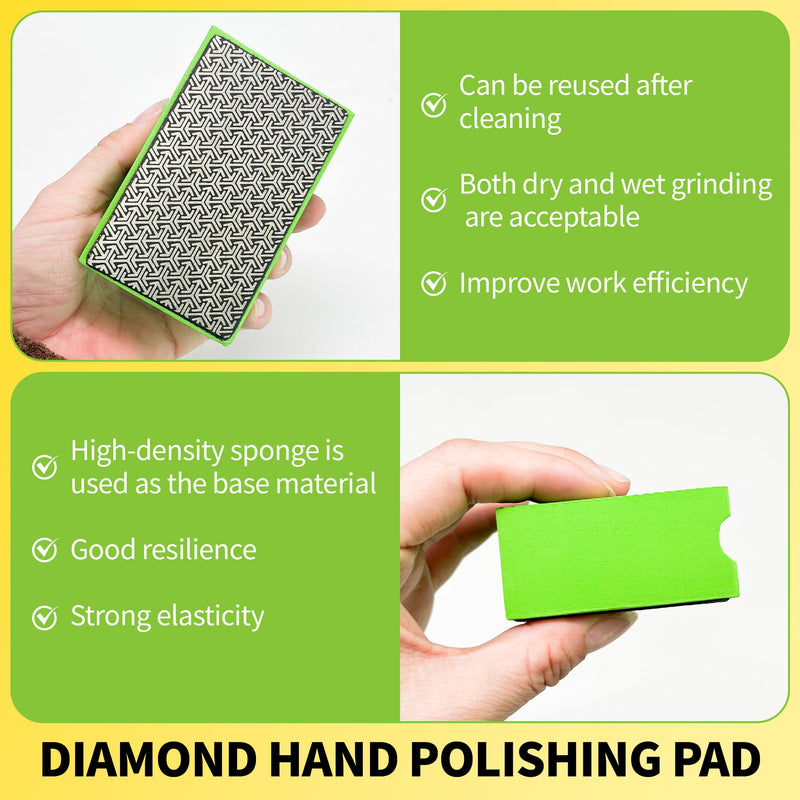 Diamond Hand Polishing Pads, 4PCS Diamond Sanding Pads with Foam Backing 60/100/200/400 Grit,Sanding Block for Glass Wood Ceramic Marble Metal Tile Tools(Wet&Dry 4 PCS