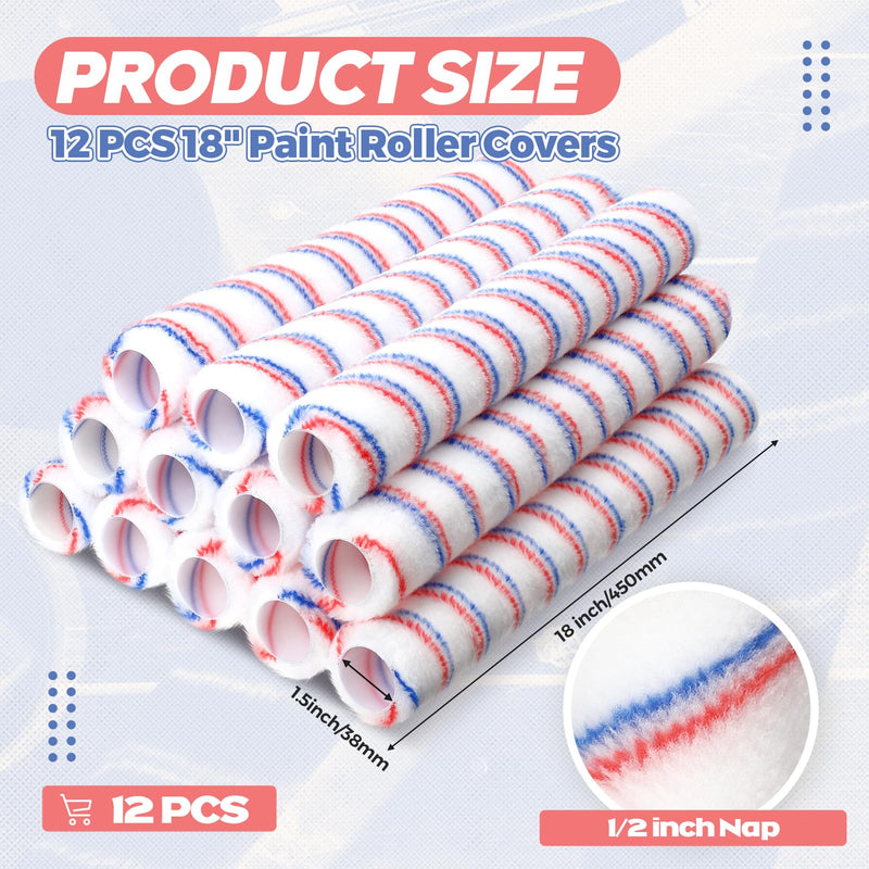 Leumoi 12 Pcs 18 Inch Paint Roller Covers Refill Microfiber, 1/2'' Nap 1/2" Nap