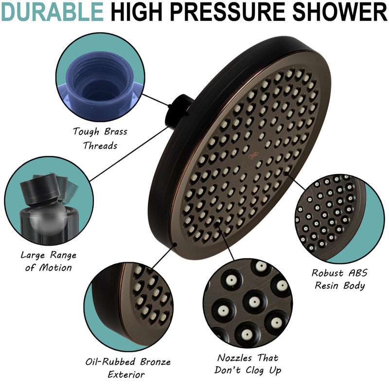 Aqua Elegante High Pressure Rain Shower Head - 6 Inch Luxury Rainfall Showerhead - Great Flow And Best Overhead With Adjustable Extension Arm, 2.5 GPM - Oil-Rubbed Bronze Oil Rubbed Bronze