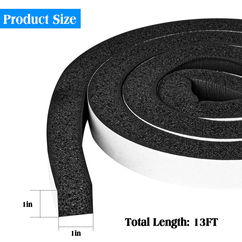 Foam Strips with Adhesive, 1 Inch Wide X 1 Inch Thick, Neoprene Weather Stripping High Density Closed Cell Foam Tape Seal for Doors and Windows Insulation, Total 13 Feet Long(6.5ft x 2 Rolls) 13Ft x1 in x 1 in