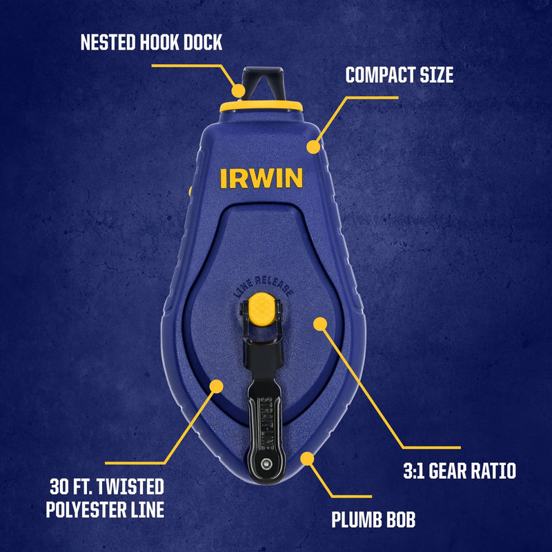 IRWIN Tools STRAIT-LINE COMPACT Chalk Reel, with Blue Chalk, 100 ft. (IWHT48440BC)