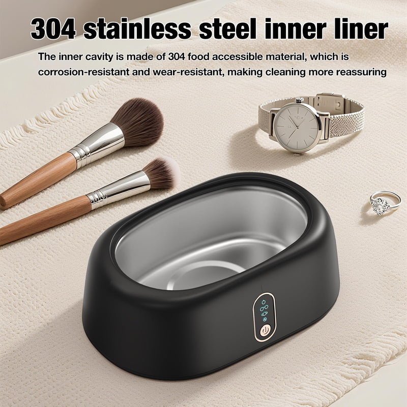 Ultrasonic Jewelry & Retainer Cleaner - 45KHz Sonic Cleaner for Eyeglasses, Rings, Watches, Invisalign, Night Guards - 500ML (17oz) SUS 304 Tank, 4 Timer Modes - Black