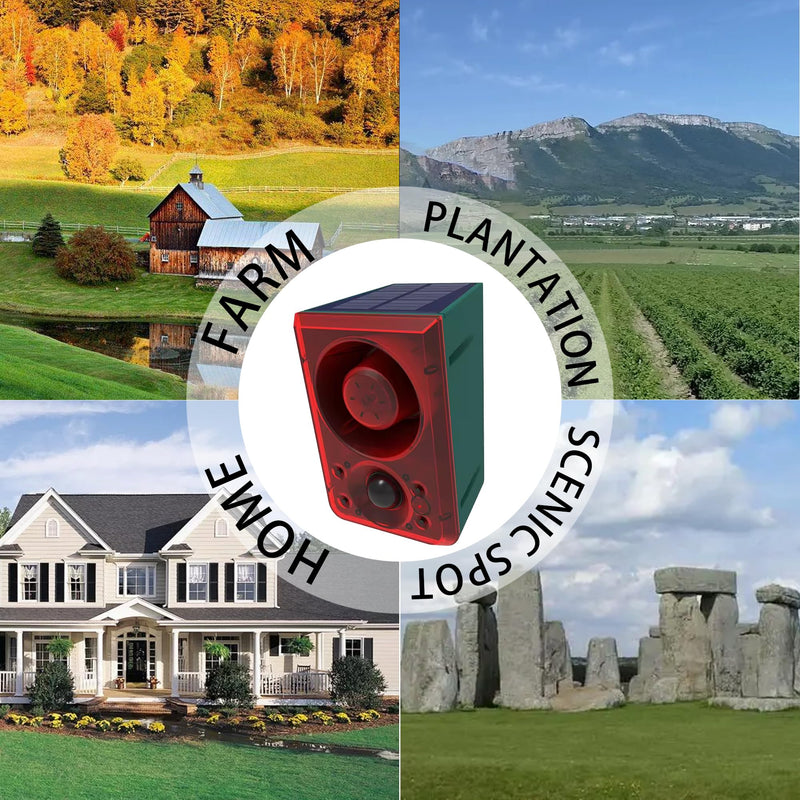 Solar Outdoor Motion Sensor Alarm - Dog Barking&Gunshot Sound 130db Motion Detector Alarm Light,with Remote Controller for Home, Villa,Yard,Chicken coop 911N 1 Pack