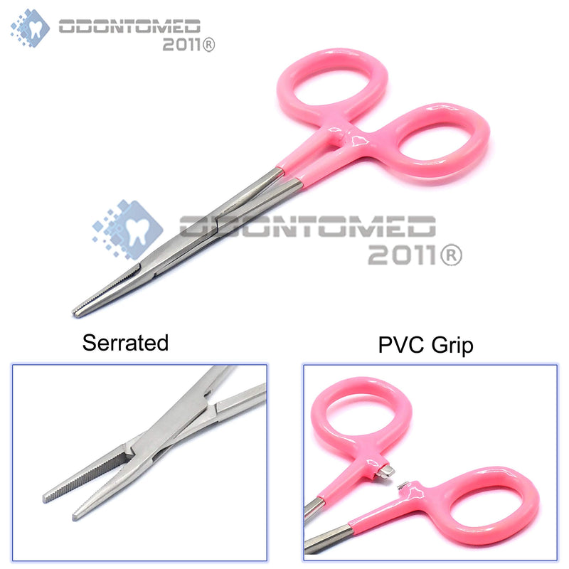 Self-Locking Hemostat Forceps, Stainless Steel deal for hobby tools, electronics, fishing Pvc Grip (Pink Straight 5") Pink Straight 5"