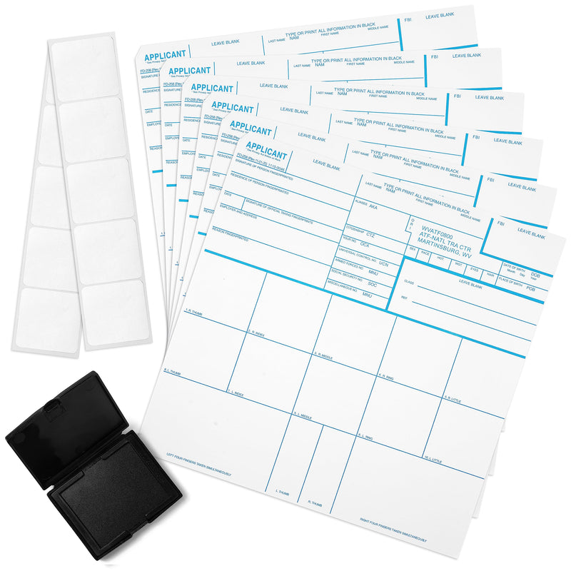 Made in USA - FD 258 Fingerprint Card 2025 Kit Full (6 Cards + 1 Practice Card) w/Reusable Ink Pad, Correction Tabs, Instructions FD258-ATF
