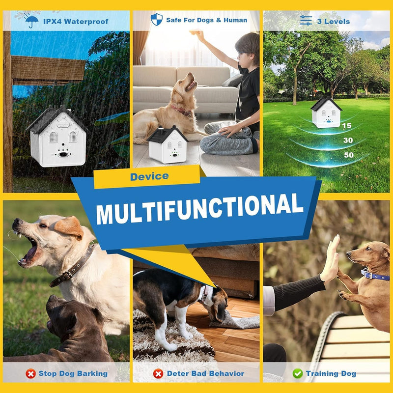 Effective Anti Barking Deterrent - 3 Adjustable Levels Bark Control Device, 50FT Waterproof Outdoor Tool for Small/Medium/Large Dogs