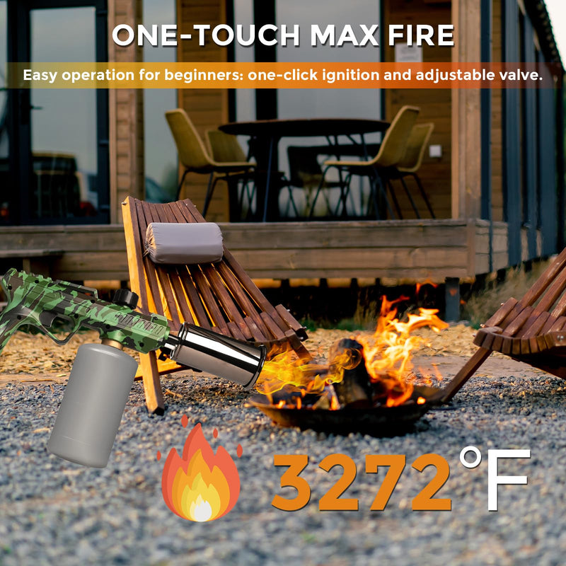 Propane Torch Gun 3272°F/1800℃ Adjustable Flame (Tank Not Included) | Lightweight Safe Handheld Torch for Cooking, Camping, DIY Repairs & Outdoor Use, Propane Tank Not Included