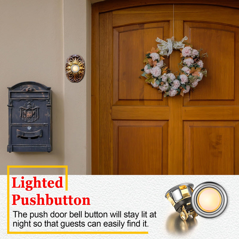 Dreyoo 2 Pack Lighted Doorbell Button Replacement, Easy to Install Wired Doorbell Button Push Door Bell Ringer Kit Round Rim with Lighted Center (Silver, Yellow Light) Silver, Yellow Light