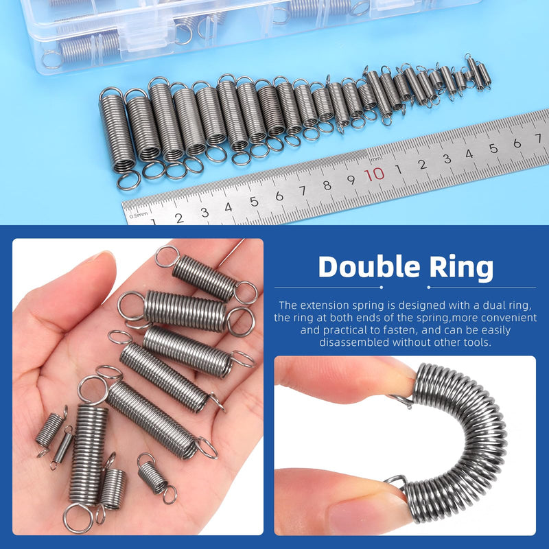 Glarks 100pcs Stainless Steel Extension Springs with Double Hook Sets 25 Sizes Small Spring Tension Spring Wire Assortment for Machinery Construction Industrial 100