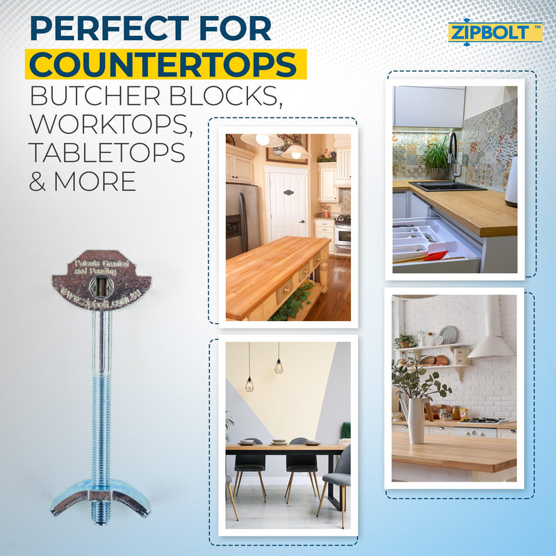 Zipbolt 10.500 Countertop Miter Connector — 5 Piece Joint Fastener Drawbolt Pack with 5mm Hex Bit for Joining Countertops, Butcher Blocks, Furniture, and More - Single-Handed Tightening
