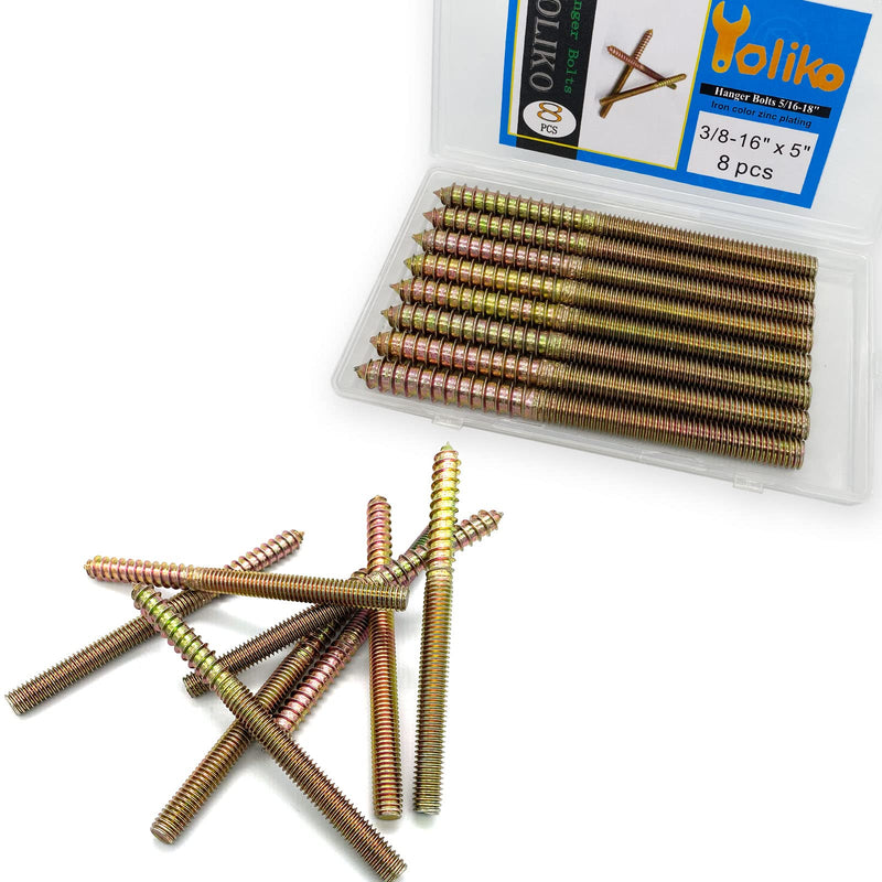 8 Pack 3/8-16 x 5 Inch Hanger Bolts 3/8-16" Double Headed Bolts 3/8 Wood Dowel Screw Self-Tapping Screw Hanger Bolts for Furniture Screws Double Screw Threaded Rods Bolt 127mm Length 3/8-16"x5"-8PCS