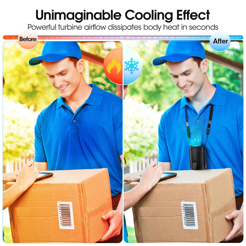 2026 AI Portable Fan Rechargeable, 4-Speed 6600RPM Strong Airflow, Personal Waist Fan with up to 25H of Working Time, Hands-Free Hanging Neck Fan, Wearable Belt Fan for Camping, Outdoor, Jobsite Black