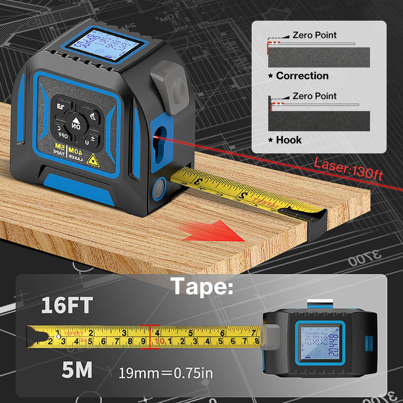 2-in-1 Laser Tape Measure, Lytool 130Ft/40m Laser Measurement Tool, 16Ft/5m Measuring Tape, Digital Laser Tape Measure with M/in/Ft/Ft+in Units, LCD Display, Self-Locking Tape, Belt Clip - NewNest Australia