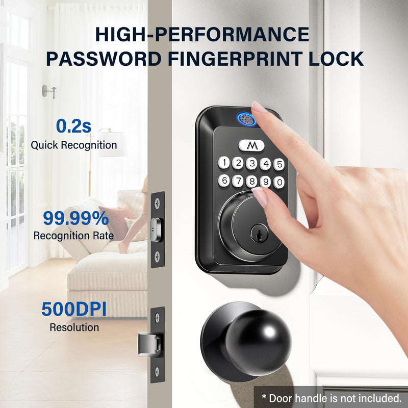 Fingerprint Door Lock - Keyless Entry Door Lock, Electronic Keypad Deadbolt, Smart Locks for Front Door - Auto Locking, Biometric,One-time Codes,Easy to Install (Matte Black) Matte Black