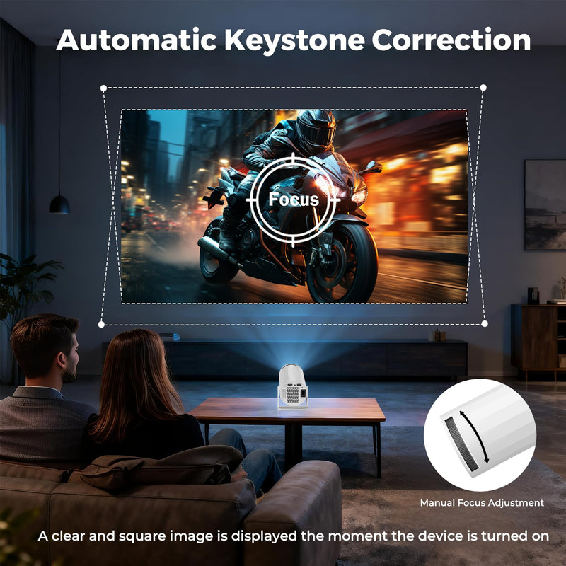 Mini Portable Projector Support 4K, 200 Ansi Outdoor & Home Movie Projector with WIFI and Bluetooth, Automatic Keystone Correction, 180°Rotatable, Compatible with HDMI USB PC Laptop