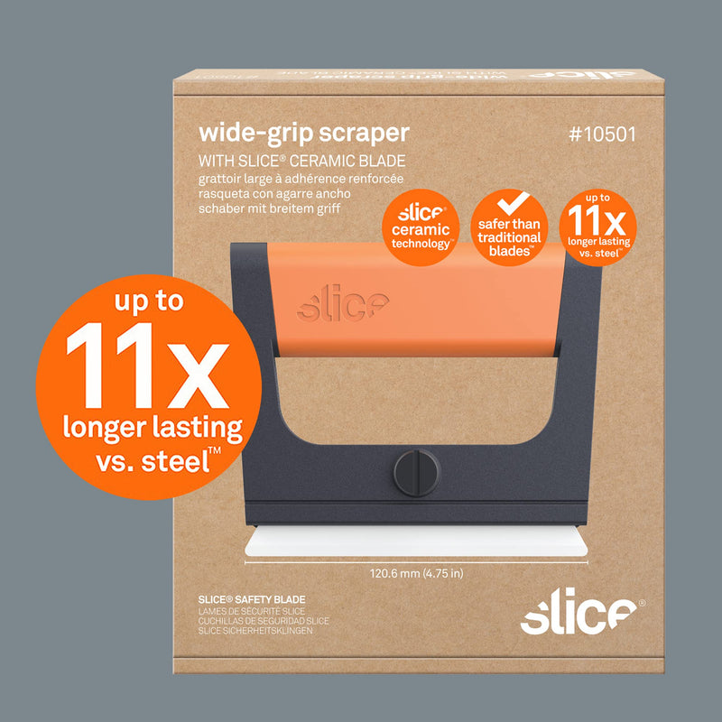 Slice 10501 Wide Scraper, Easy Clean, Ceramic Blade Lasts 11x as Long as Metal, Finger Friendly, Never Rusts, Safety Cap, Short Handle 1 Pack