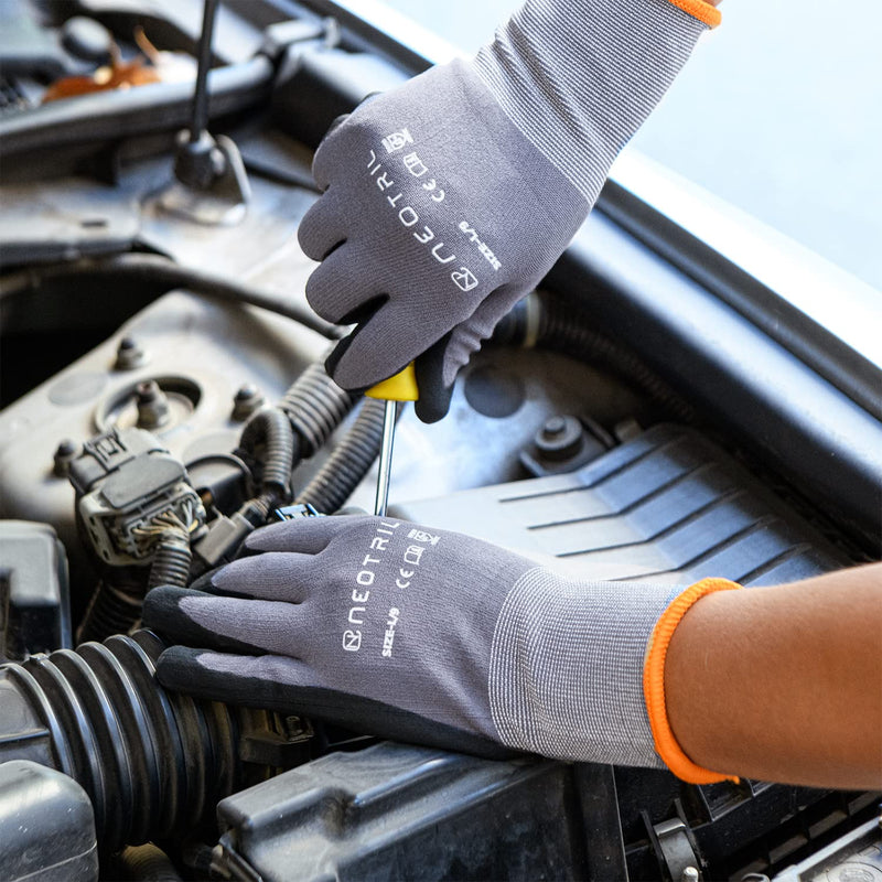 Safety Work Gloves MicroFoam Nitrile Coated-3/6/12/36 Pairs,Breathable Nylon Working Gloves for Men Women 9/Large 3 Pairs/ Grey