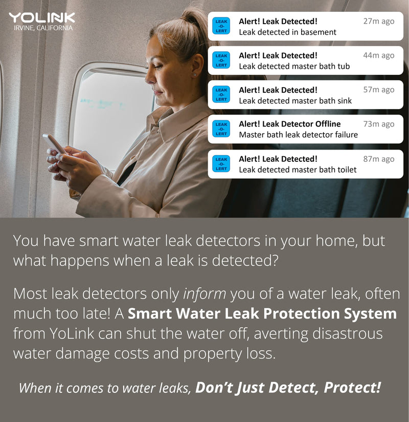 YoLink Water Leak Sensor 2,1/4 Mile World's Longest Range Smart Home Water Leak Sensor,Water Leak Detector with Built-in Siren Up to 105dB,Works with Alexa and IFTTT-YoLink Hub Required,YS7904-UC Without Hub