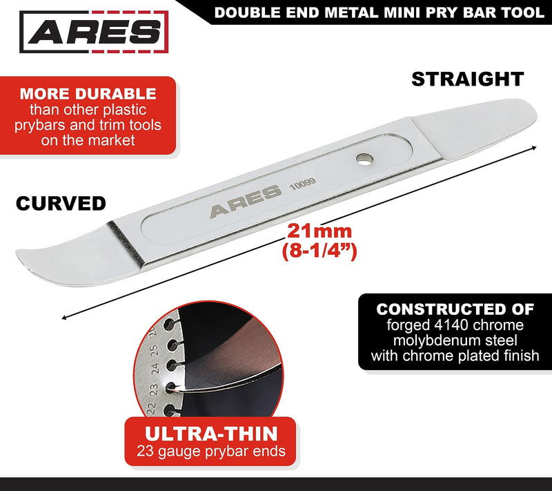 ARES 10099 - Compact Double End Metal Skin Wedge Prybar Tool - Durable Prybar Removes Trim, Paneling, Fasteners, and More - Compact Design with Curved and Straight Ends for Increased Versatility Compact Double End Skin Wedge Pry Tool