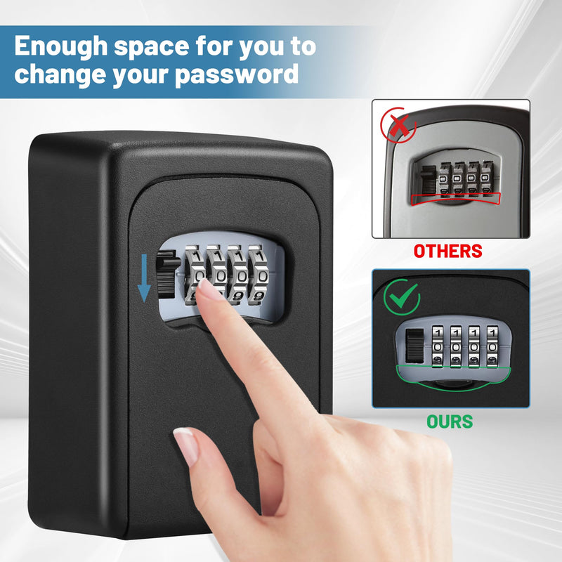 Key Lock Box Wall Mounted,4 Digit Combination Weatherproof Lockbox for Outside House,5 Keys Large Capacity Lockbox,Key Safe Security Storage Lock Box with Resettable Code for Indoor Outdoor Garage