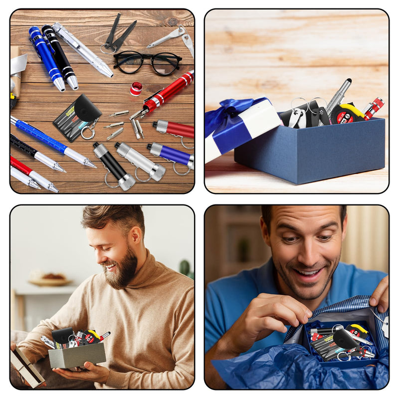 Chumia 24 Pcs Mini Screwdriver Multitool for Men Pen Tape Measure Flashlights Keychains Set Men Gifts Bulk Adult Hand Tool Adult Prizes for Husband Dad Holiday Birthday Gift