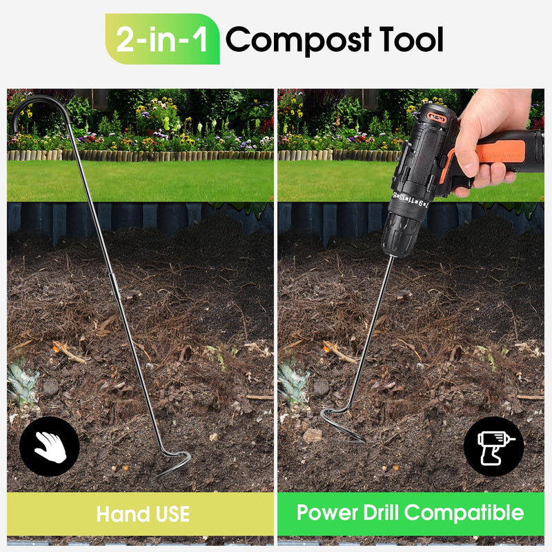 Compost Aerator Tool, Heavy Duty Spiral Compost Turner with Ergonomic Handle, Manual Soil Aeration Tool for Garden Compost Bin and Backyard Pile Mixing