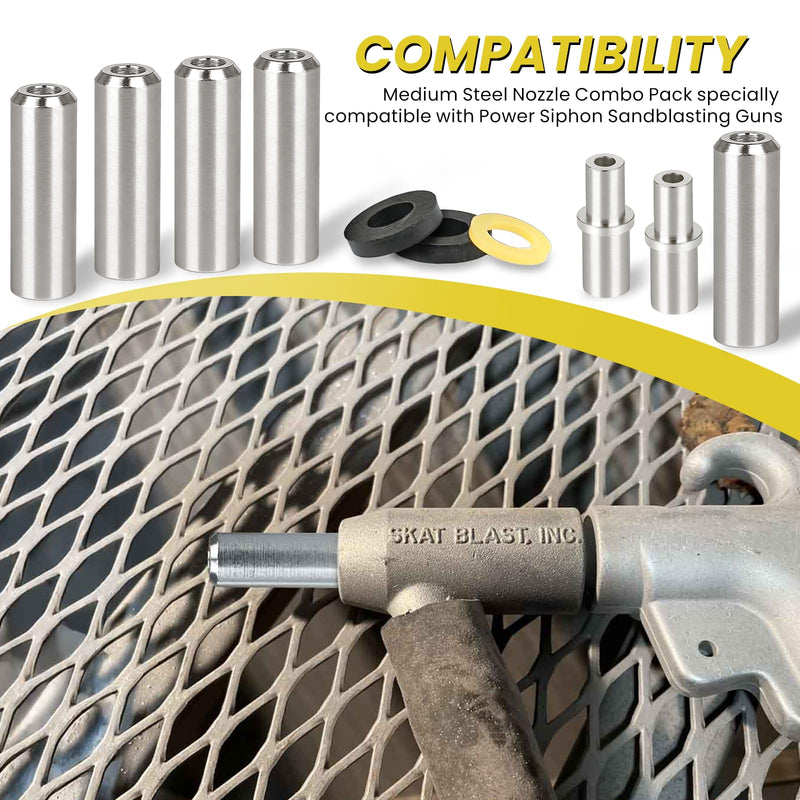 Sandblaster Nozzle Universal Wear-Resistant and Rust-Proof Steel Combo Pack, Silver Sandblasting Nozzle Tips Fit Most Siphon Sandblasting Guns, Enhance Blasting Efficiency and Durability
