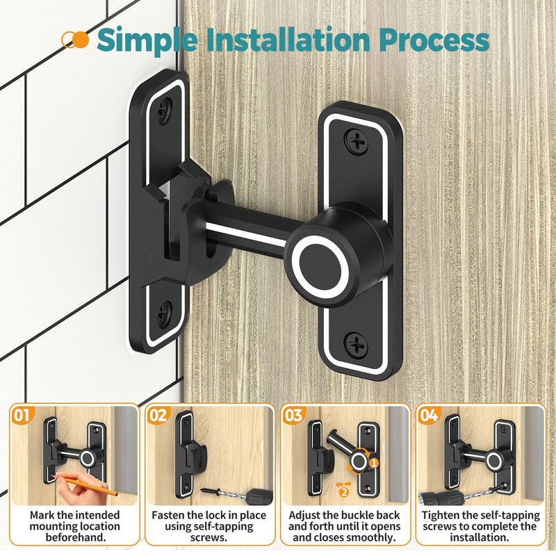 Barn Door Lock 2.4" 90/180 Flip Gate Latch, Luminous Black-4 Pcs