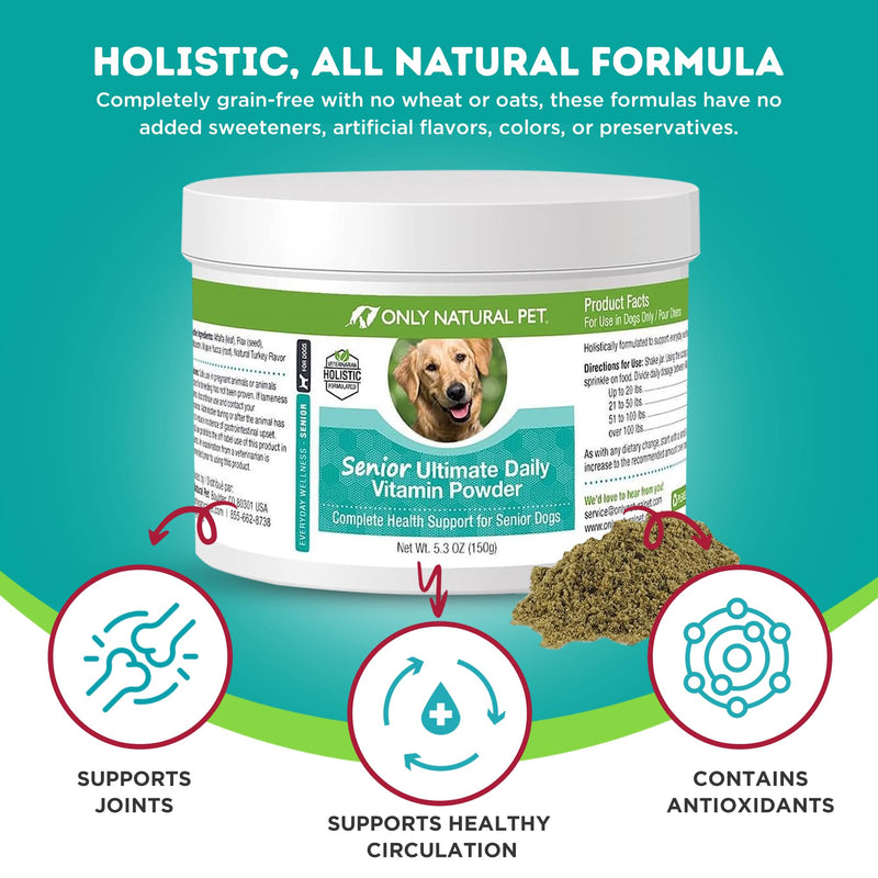 Only Natural Pet Senior Ultimate Daily Canine Vitamin Supplement for Dogs Complete Holistic Health Support - Made in USA, 5.3 oz Turkey Flavored Powder 5.3 Ounce (Pack of 1) - PawsPlanet Australia
